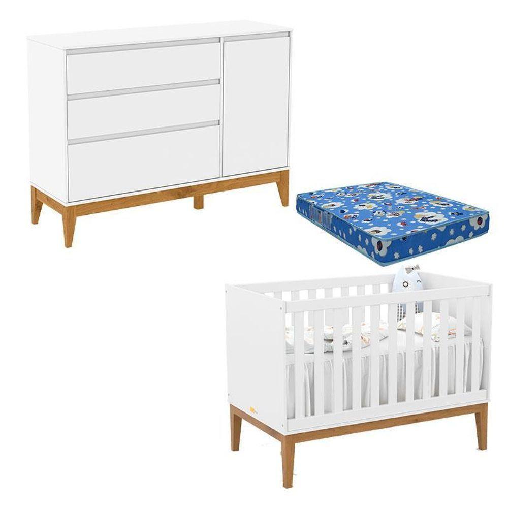 Berço Americano Unique E Cômoda Com Porta Nature Clean Branco Soft Eco Wood Com Colchão Ortobom – Matic - 1