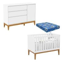 Berço Americano Unique E Cômoda Com Porta Nature Clean Branco Soft Eco Wood Com Colchão Ortobom – Matic - 1