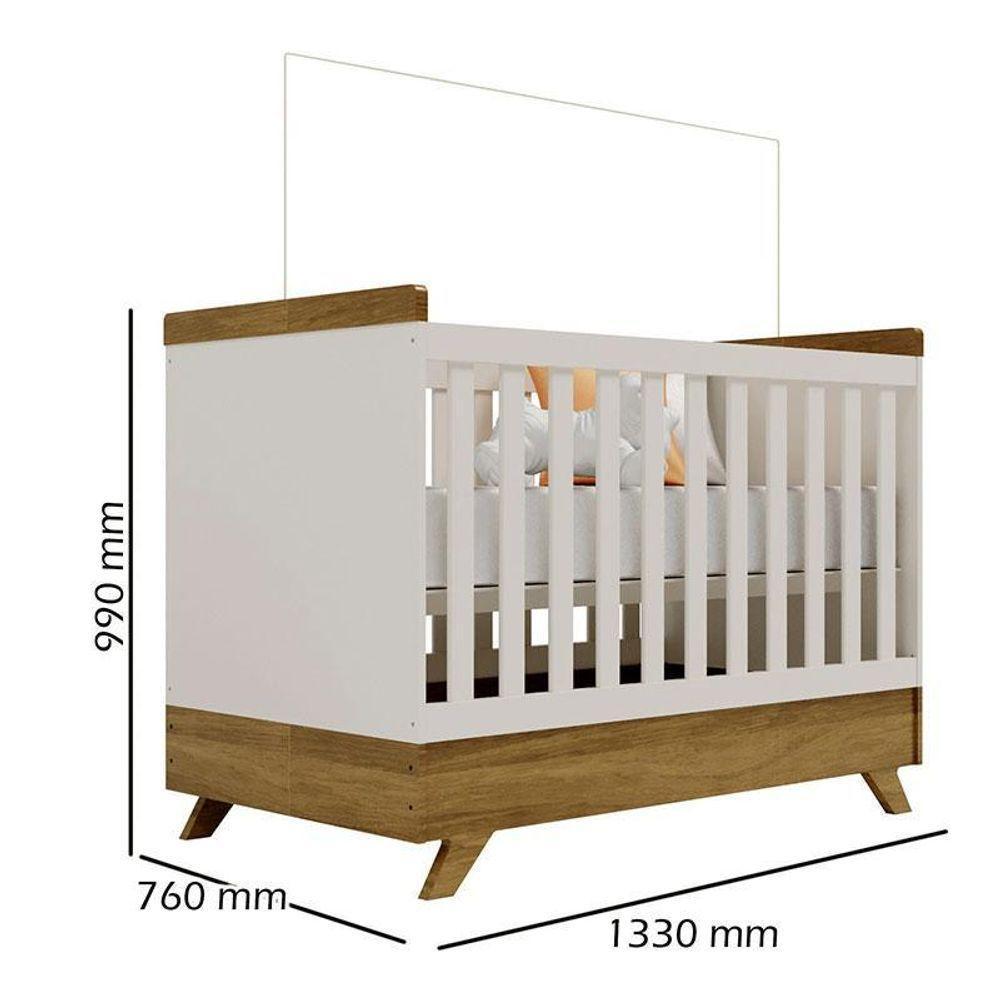 Berço Americano Retro Vitória E Cômoda Gaveteiro Infantil Emilly Off White Carvalho Com Colchão Ortobom - Canaã - 4