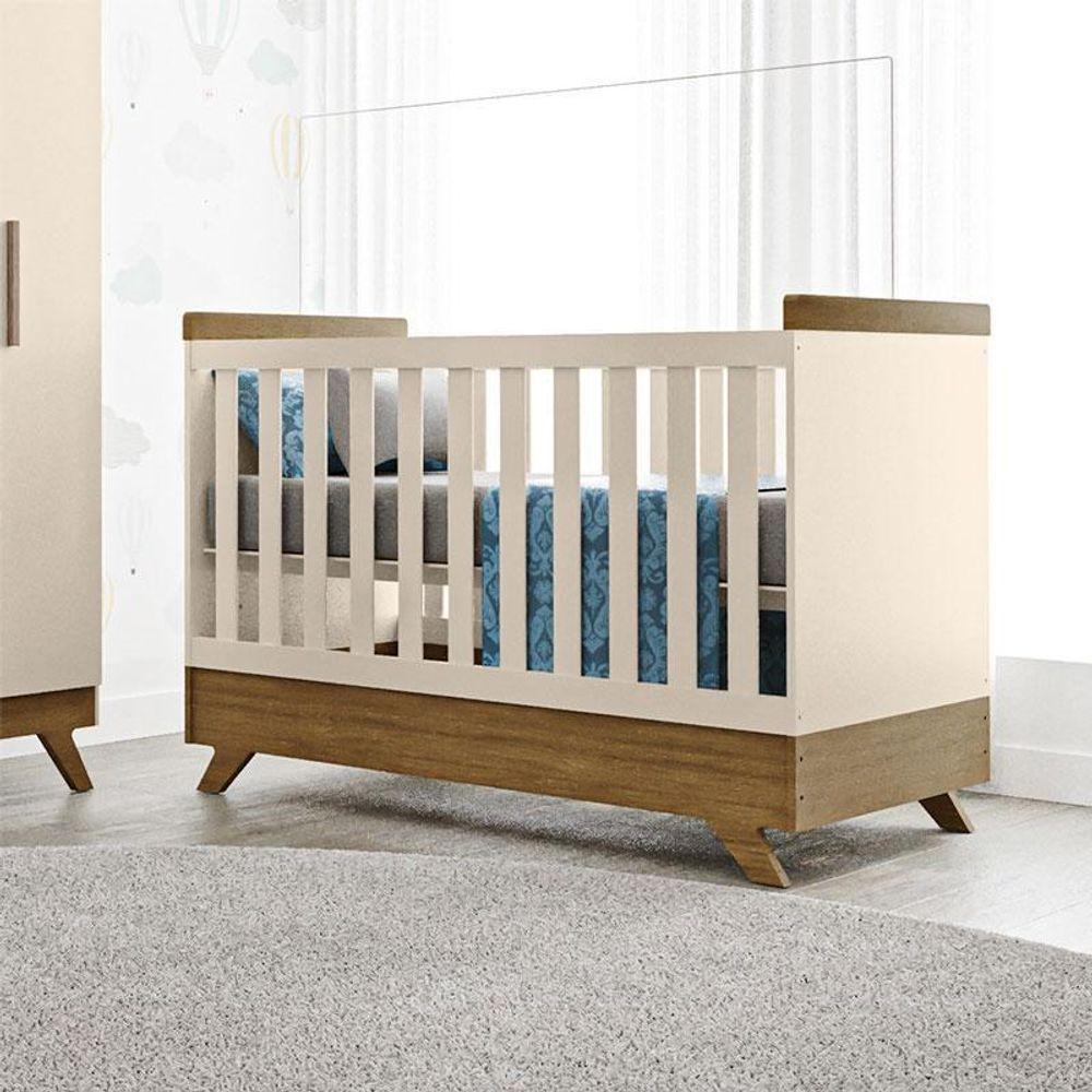 Berço Americano Retro Vitória E Cômoda Gaveteiro Infantil Emilly Off White Carvalho Com Colchão Ortobom - Canaã - 7