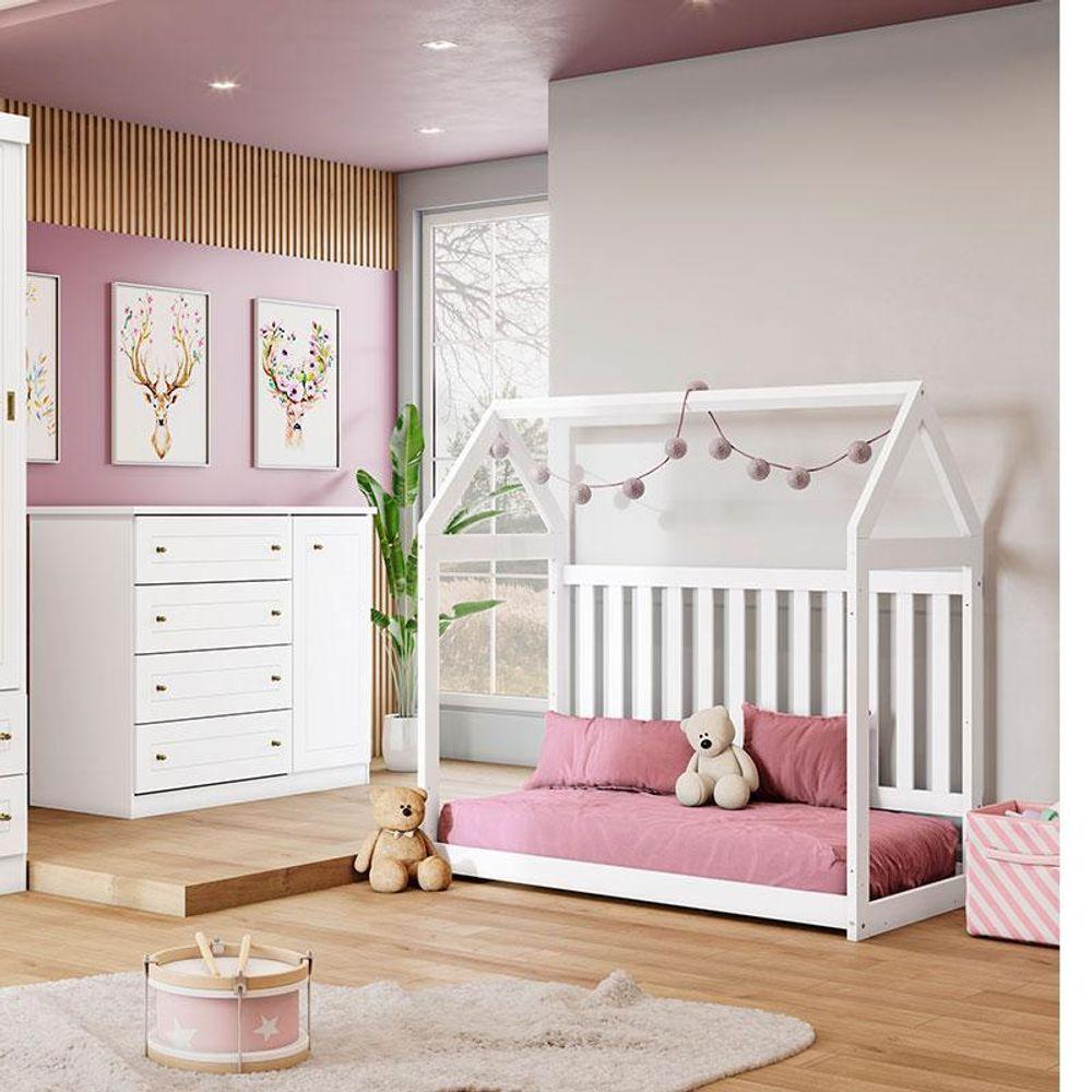 Berço Montessoriano E Cômoda Infantil Americano Branco Com Colchão Gazin – Henn - 2