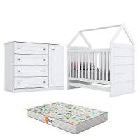 Berço Montessoriano E Cômoda Infantil Americano Branco Com Colchão Gazin – Henn - 1