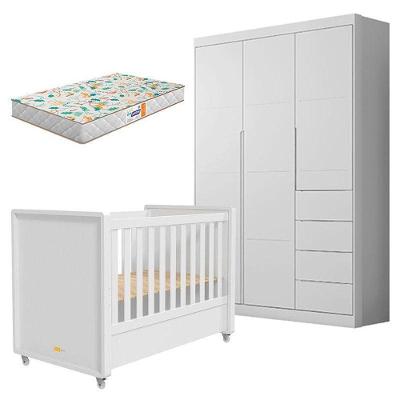 Berço Americano Tutto New E Guarda Roupa Infantil Eloá Branco Acetinado Com Colchão Gazin – Phoenix Baby