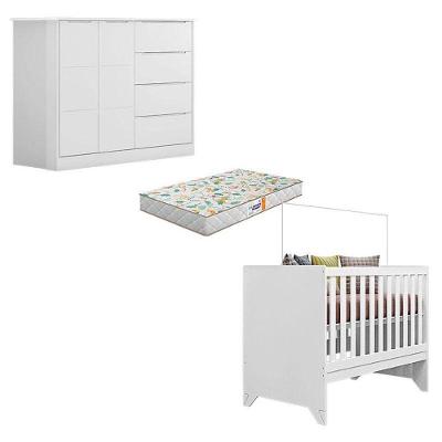 Berço Americano Retro Maya E Cômoda Infantil Eloá Branco Acetinado Com Colchão Gazin – Phoenix Baby