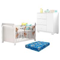 Berço Americano Lara E Cômoda Infantil Duda Branco Brilho Com Colchão Ortobom – Phoenix Baby - 1