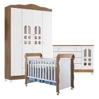 Quarto De Bebê New Selena 4 Portas Com Cômoda Gran Selena E Berço Mirelle Branco Acetinado Amadeirado – Carolina Móveis - 1