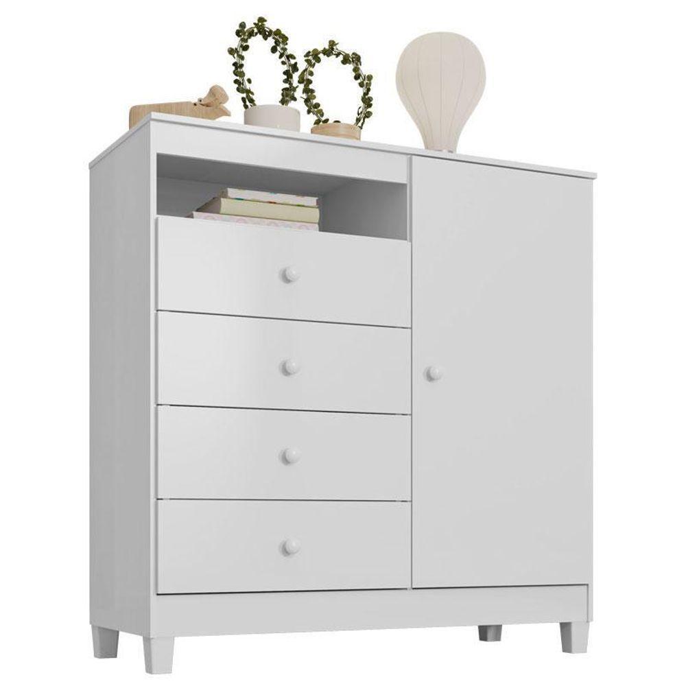 Quarto Bebê 4 Portas Ternura Baby E Mini Berço Moisés Alegria Com Colchão Branco Flex - Incorplac - 4