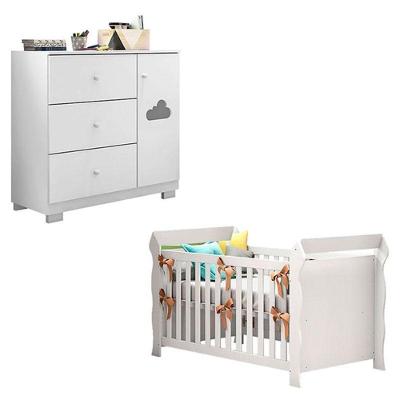 Berço Americano Lara com Cômoda Infantil Ane 1 Porta 3 Gavetas 100% MDF 91 e 154 cm Branco Phoenix