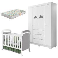 Berço Americano Danny E Guarda Roupa Infantil Ane Branco Brilho Com Colchão Gazin – Phoenix Baby - 1