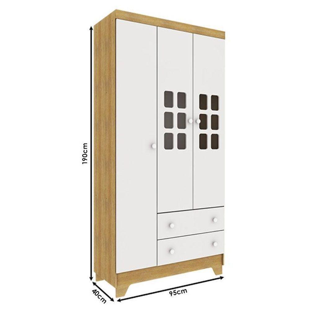 Berço Americano Mini Cama Com Guarda Roupa Infantil Malu Branco Acetinado Bétula Com Colchão Ortobom – Carolina - 6