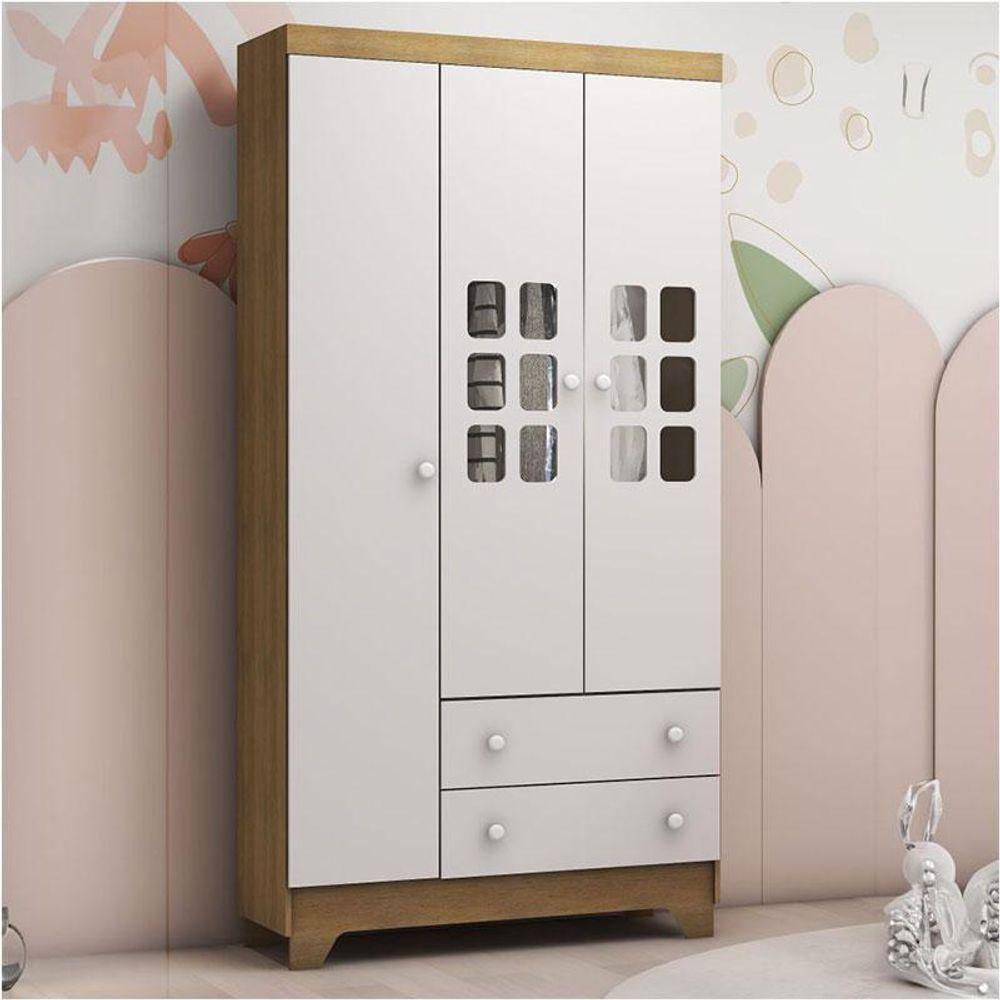 Berço Americano Mini Cama Com Guarda Roupa Infantil Malu Branco Acetinado Bétula Com Colchão Ortobom – Carolina - 8