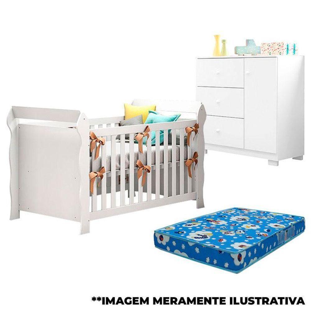 Berço Americano Lara E Cômoda Infantil Duda Branco Brilho Com Colchão – Phoenix Baby - 1