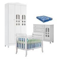 Quarto De Bebê New Selena 3 Portas Com Berço Lila E Cômoda Selena Branco Brilho E Colchão Ortobom – Carolina Móveis - 1