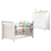Berço Americano Lara Com Cômoda Infantil Duda Branco Brilho – Phoenix Baby - 1
