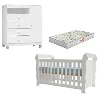 Berço Americano Lara Com Colchão Gazin E Cômoda Infantil Ternura Baby Branco Brilho - Incorplac - 1