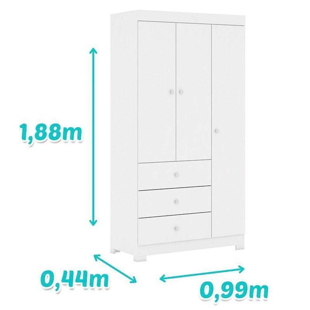 Berço Americano Lara E Guarda Roupa Duda 3 Portas Branco Brilho Com Colchão Ortobom – Phoenix Baby - 3