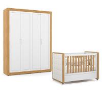 Berço Americano Com Capitonê New Boucle E Guarda Roupa Tutto New 4 Portas Freijó Branco Acetinado - Matic - 1