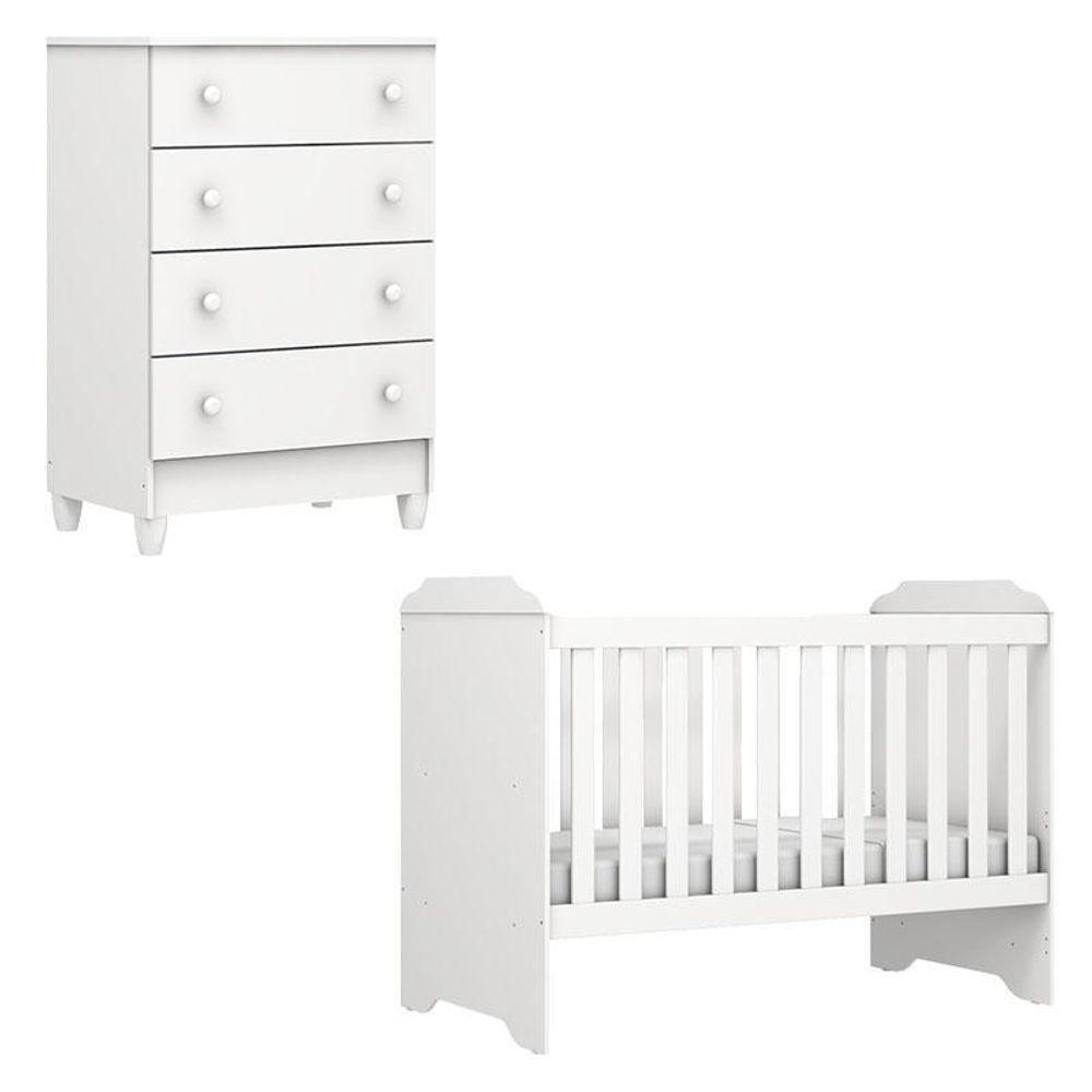 Berço Americano Mini Cama E Cômoda Mel Flat Branco Brilho - Carolina - 1