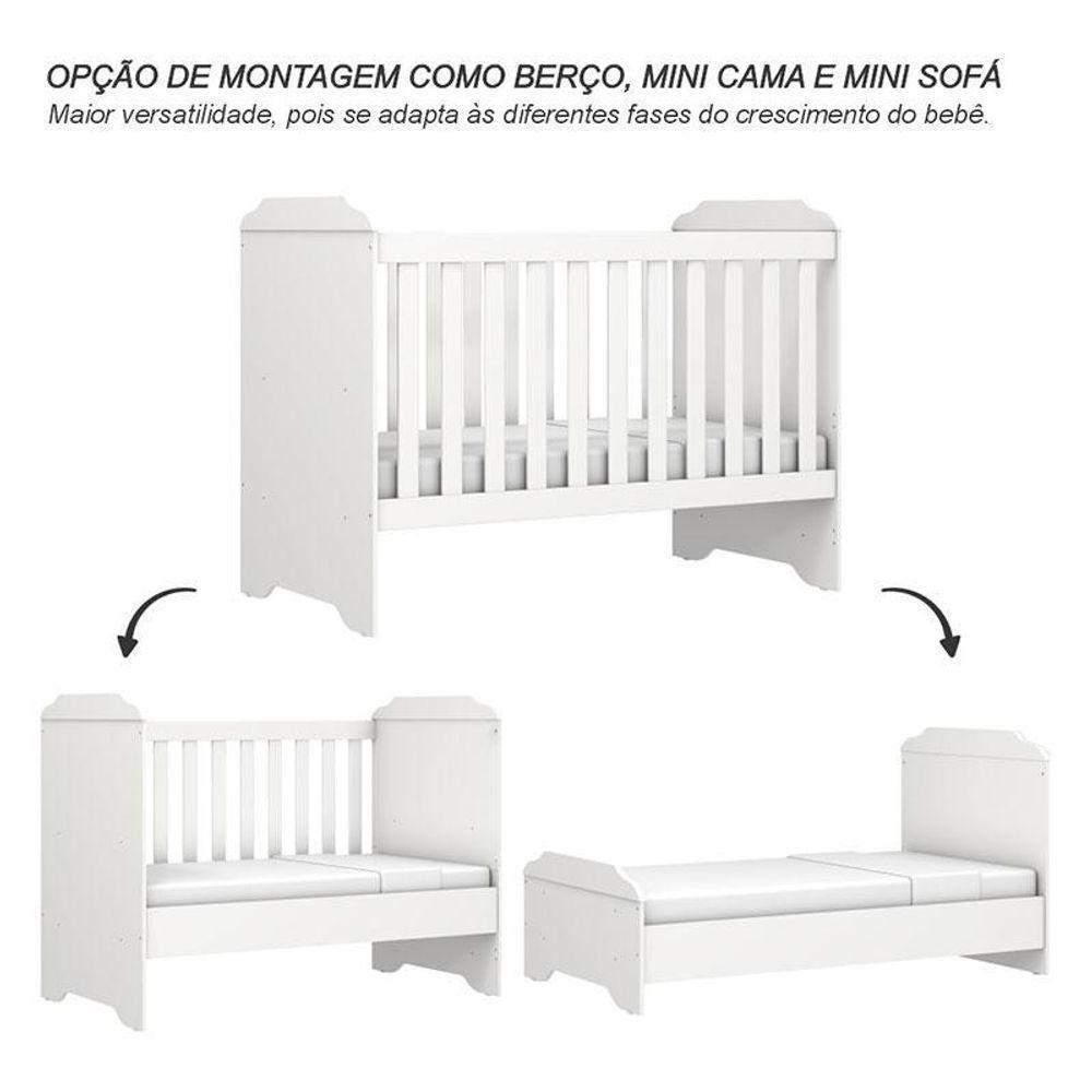 Berço Americano Mini Cama E Cômoda Mel Flat Branco Brilho - Carolina - 4
