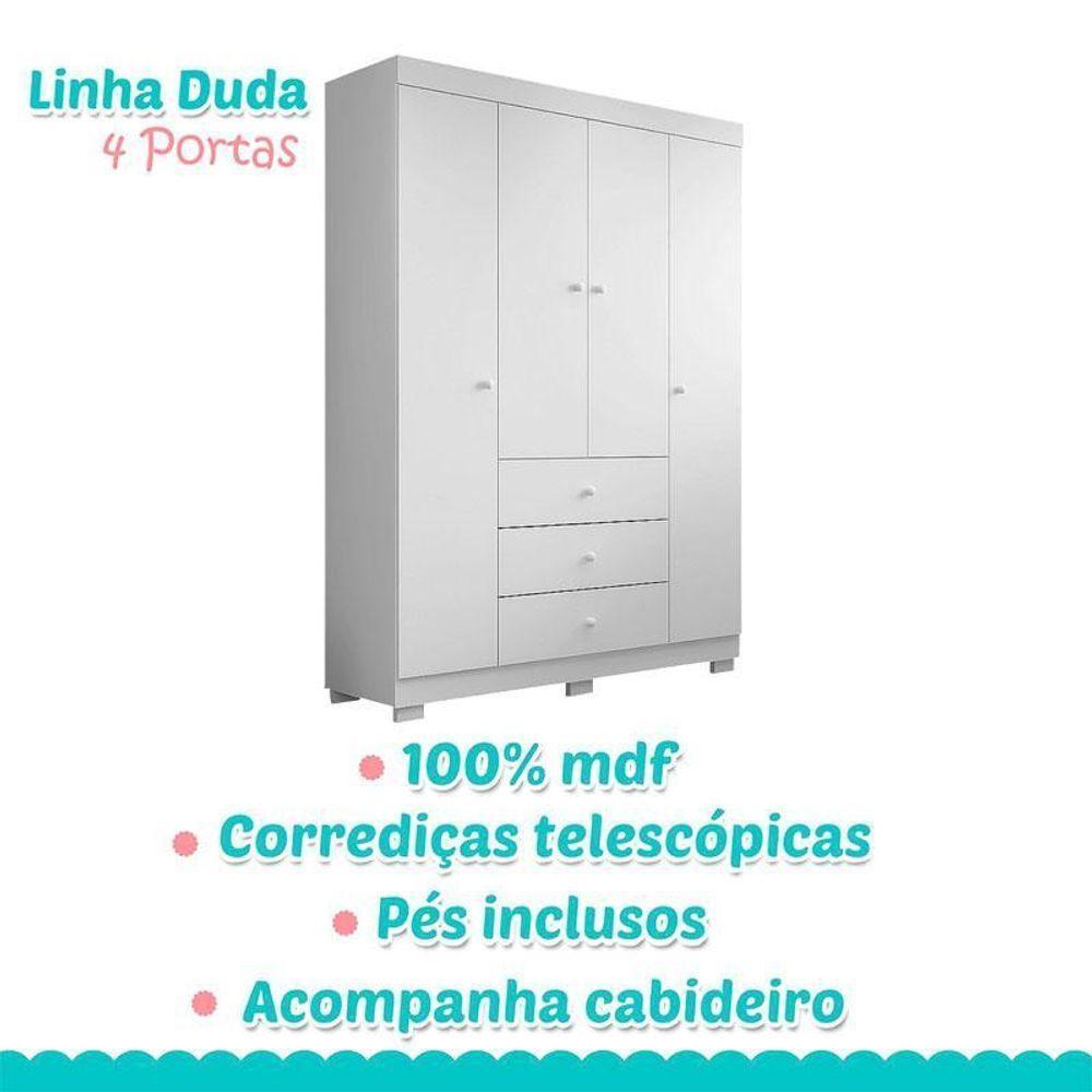 Berço Americano Lara E Guarda Roupa Duda 4 Portas Branco Brilho Com Colchão – Phoenix Baby - 7