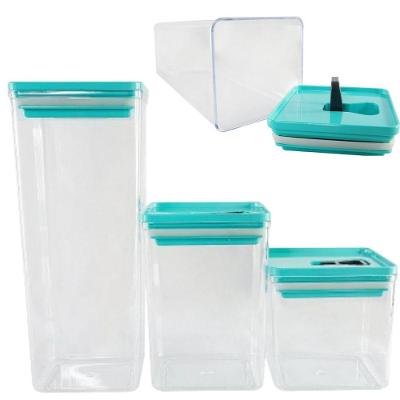 Kt 3 Peças Organizador Hermético Cozinha Transparente Armazena Alimentos Grãos Cereais Resistente Tampa Verde Com Trava