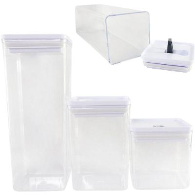 Kt 3 Peças Organizador Hermético Cozinha Transparente Armazena Alimentos Grãos Cereais Resistente Tampa Branca Com Trava
