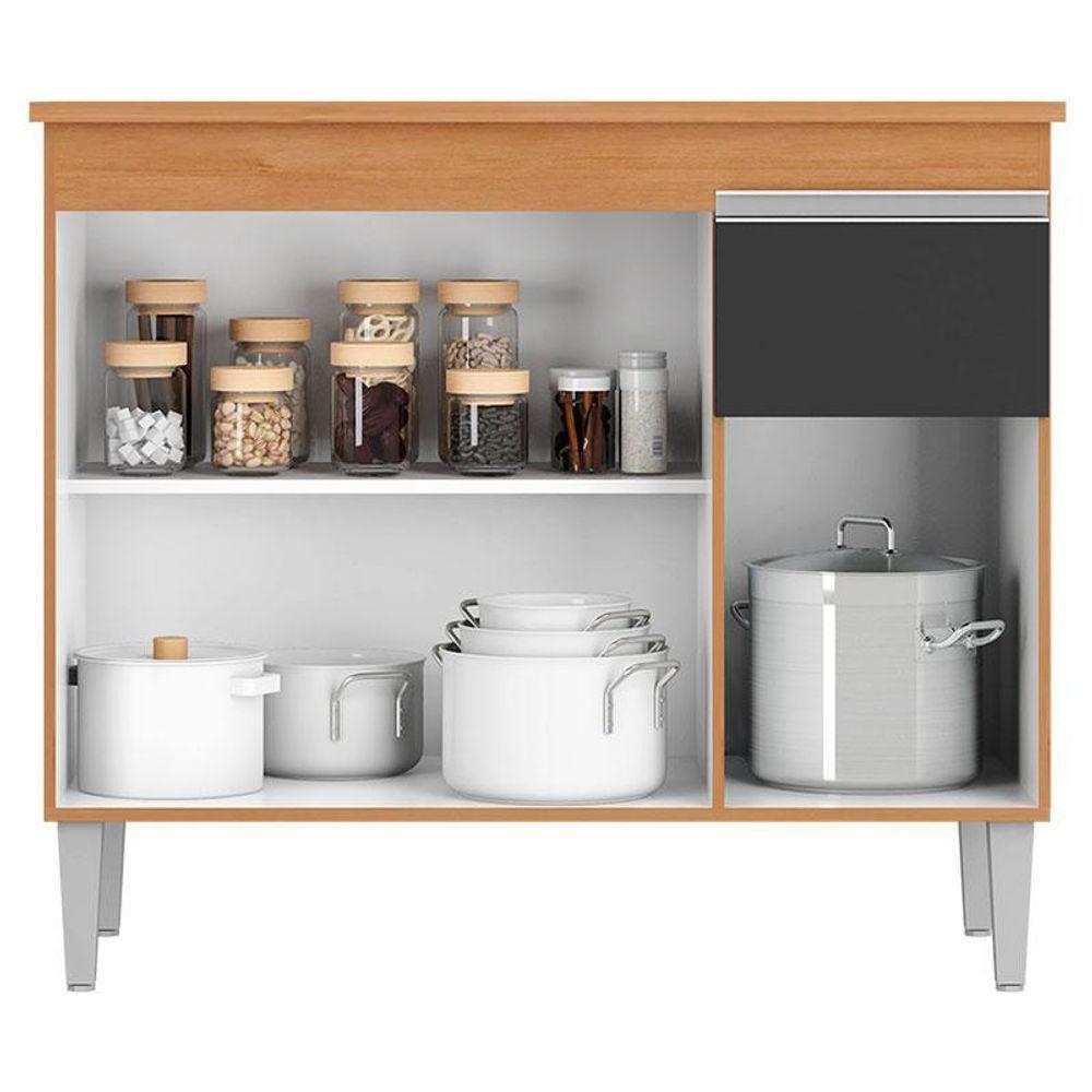 Balcão De Cozinha Ambiente Tatiane Com Tampo 100cm Amêndoa Preto - Ajl - 3