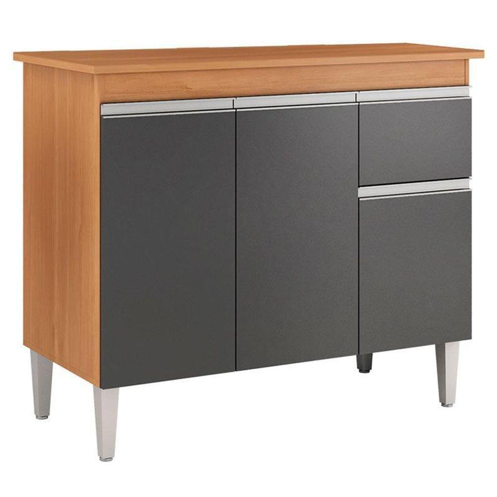 Balcão De Cozinha Ambiente Tatiane Com Tampo 100cm Amêndoa Preto - Ajl - 5