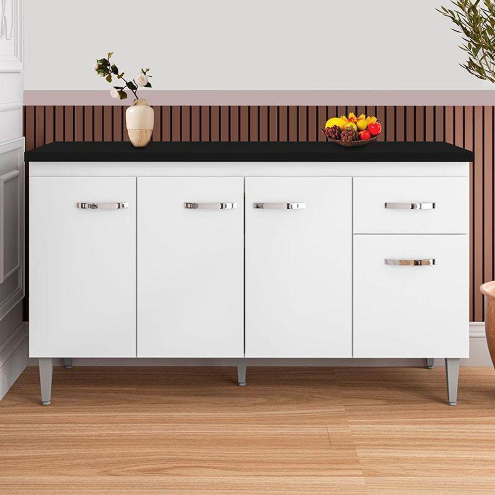 Balcão De Cozinha Gabriela Branco Flex Com Tampo 150 Cm Preto Fosco - Ajl - 2