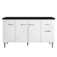 Balcão De Cozinha Gabriela Branco Flex Com Tampo 150 Cm Preto Fosco - Ajl - 1