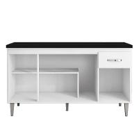 Balcão De Cozinha Gabriela Branco Flex Com Tampo 150 Cm Preto Fosco - Ajl