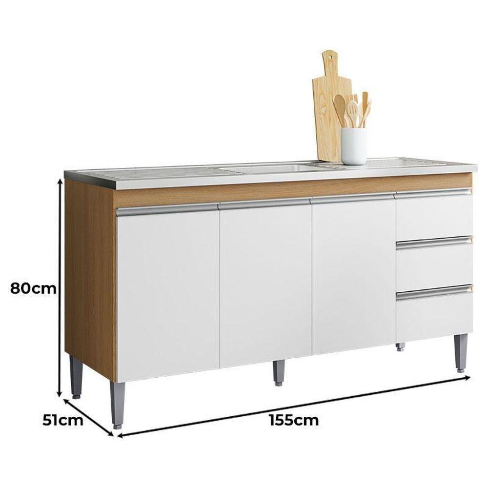 Balcão De Pia Andréia 160cm Amêndoa Branco - Ajl - 2