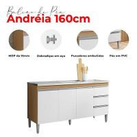 Balcão De Pia Andréia 160cm Amêndoa Branco - Ajl