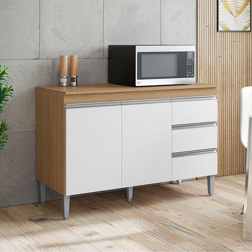 Balcão De Cozinha Andréia Com Tampo 120cm Amêndoa Branco - Ajl - 5