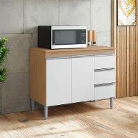 Balcão De Cozinha Com Tampo 100cm E Armário Aéreo 3 Portas Andréia Amêndoa Branco - Ajl - 8