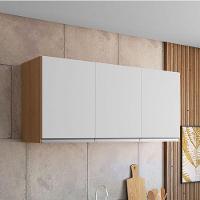 Balcão De Cozinha Com Tampo 100cm E Armário Aéreo 3 Portas Andréia Amêndoa Branco - Ajl - 9