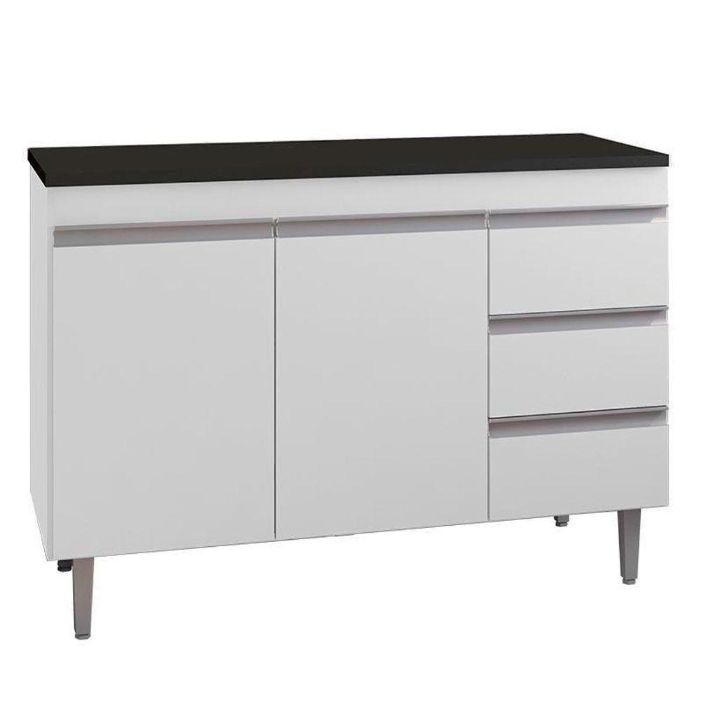 Balcão De Cozinha Andréia Branco Com Tampo 100 Cm Preto Fosco – Ajl - 1