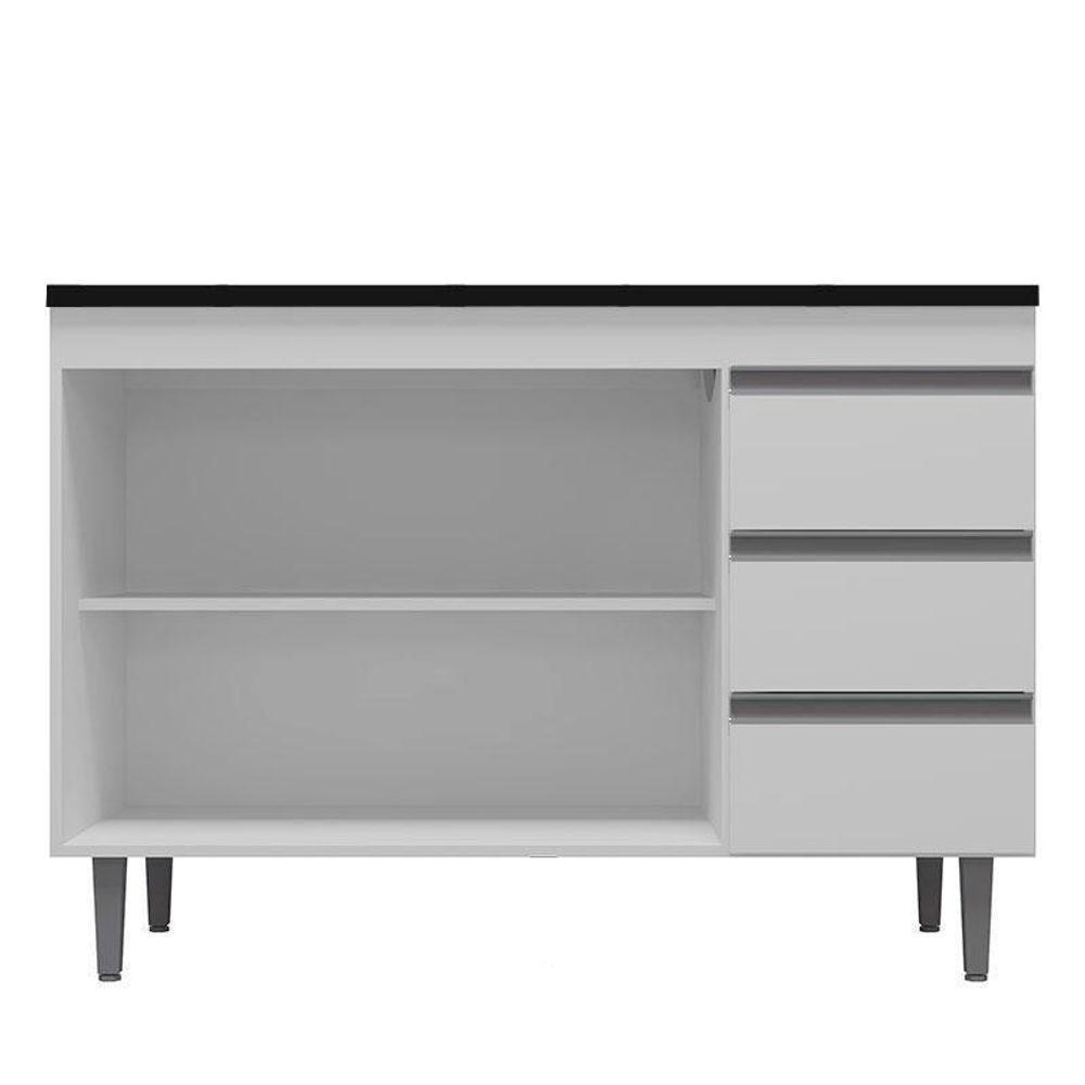 Balcão De Cozinha Andréia Branco Com Tampo 100 Cm Preto Fosco – Ajl - 3