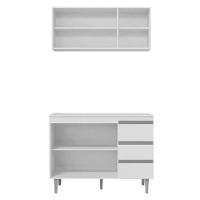 Balcão De Cozinha Com Tampo 120 Cm E Armário Aéreo Andréia Branco Brilho - Ajl - 3