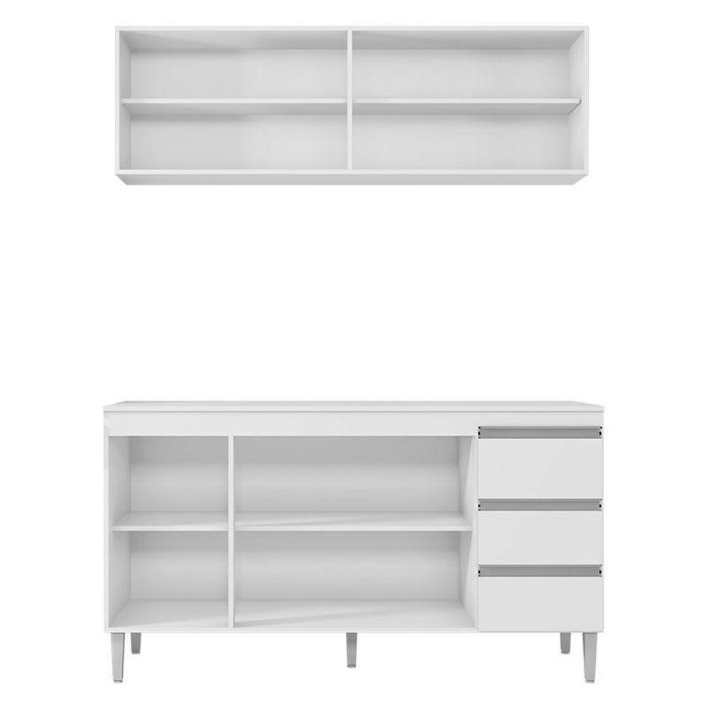 Balcão De Cozinha Com Tampo 160 Cm E Armário Aéreo Andréia Branco Brilho - Ajl - 3