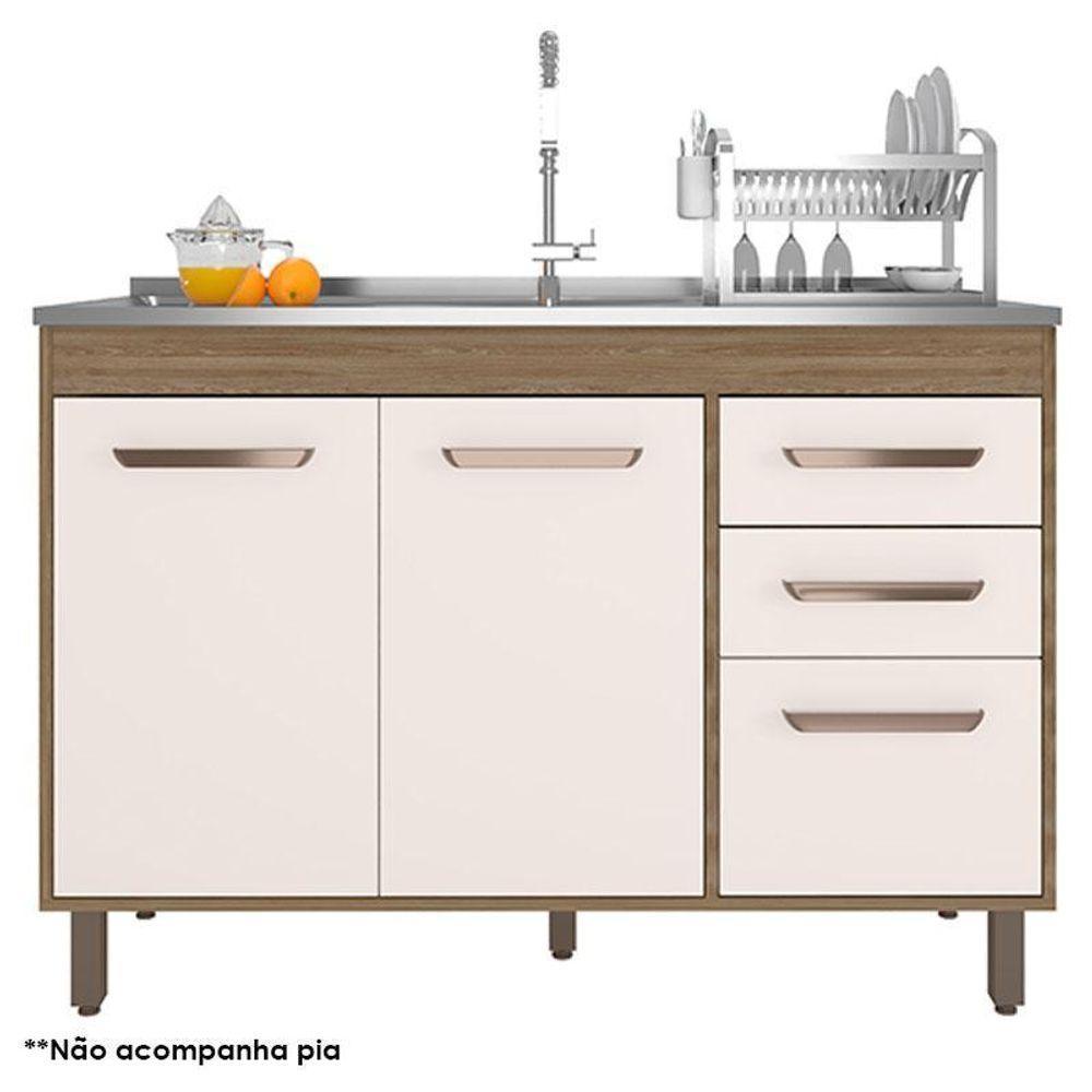 Balcão De Pia 3 Portas 2 Gavetas 120cm Flex Cavalho Oak Off White - Poliman - 1