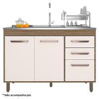 Balcão De Pia 3 Portas 2 Gavetas 120cm Flex Cavalho Oak Off White - Poliman - 1