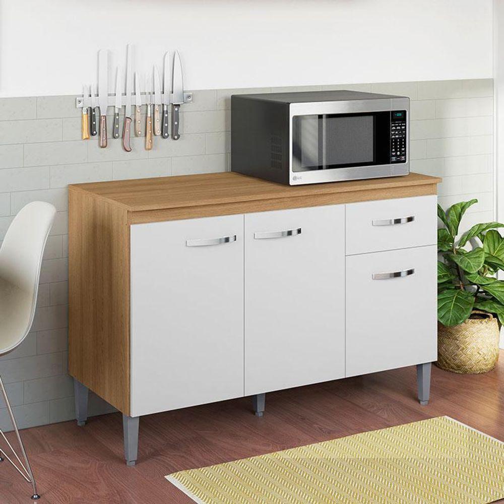 Balcão De Cozinha Ambiente Gabriela Com Tampo 120cm Amêndoa Branco - Ajl - 1