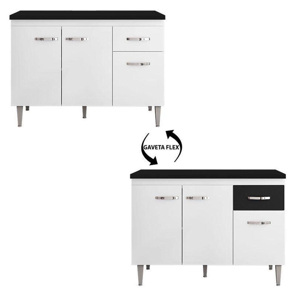 Balcão De Cozinha Gabriela Branco Flex Com Tampo 120 Cm Preto Fosco - Ajl - 3