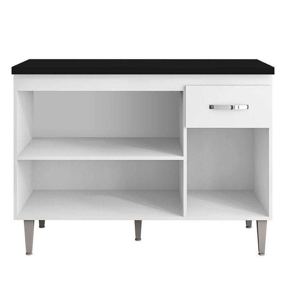 Balcão De Cozinha Gabriela Branco Flex Com Tampo 120 Cm Preto Fosco - Ajl - 4