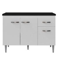 Balcão De Cozinha Gabriela Branco Flex Com Tampo 120 Cm Preto Fosco - Ajl - 1