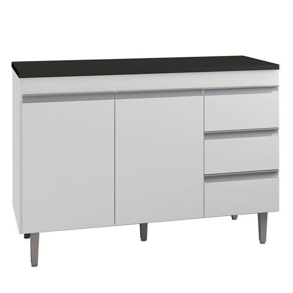 Balcão De Cozinha Andréia Branco Com Tampo 120 Cm Preto Fosco – Ajl - 1