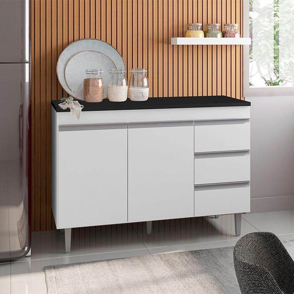 Balcão De Cozinha Andréia Branco Com Tampo 120 Cm Preto Fosco – Ajl - 2