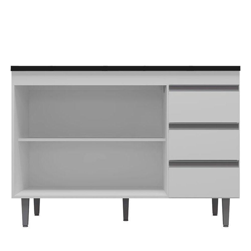 Balcão De Cozinha Andréia Branco Com Tampo 120 Cm Preto Fosco – Ajl - 3