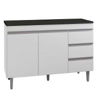 Balcão De Cozinha Andréia Branco Com Tampo 120 Cm Preto Fosco – Ajl - 1